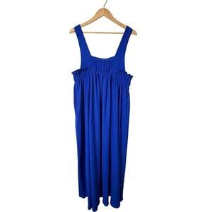J.NNA. Midi Dress Women’s Sz L Royal Blue Square Neckline Wide Straps Pockets